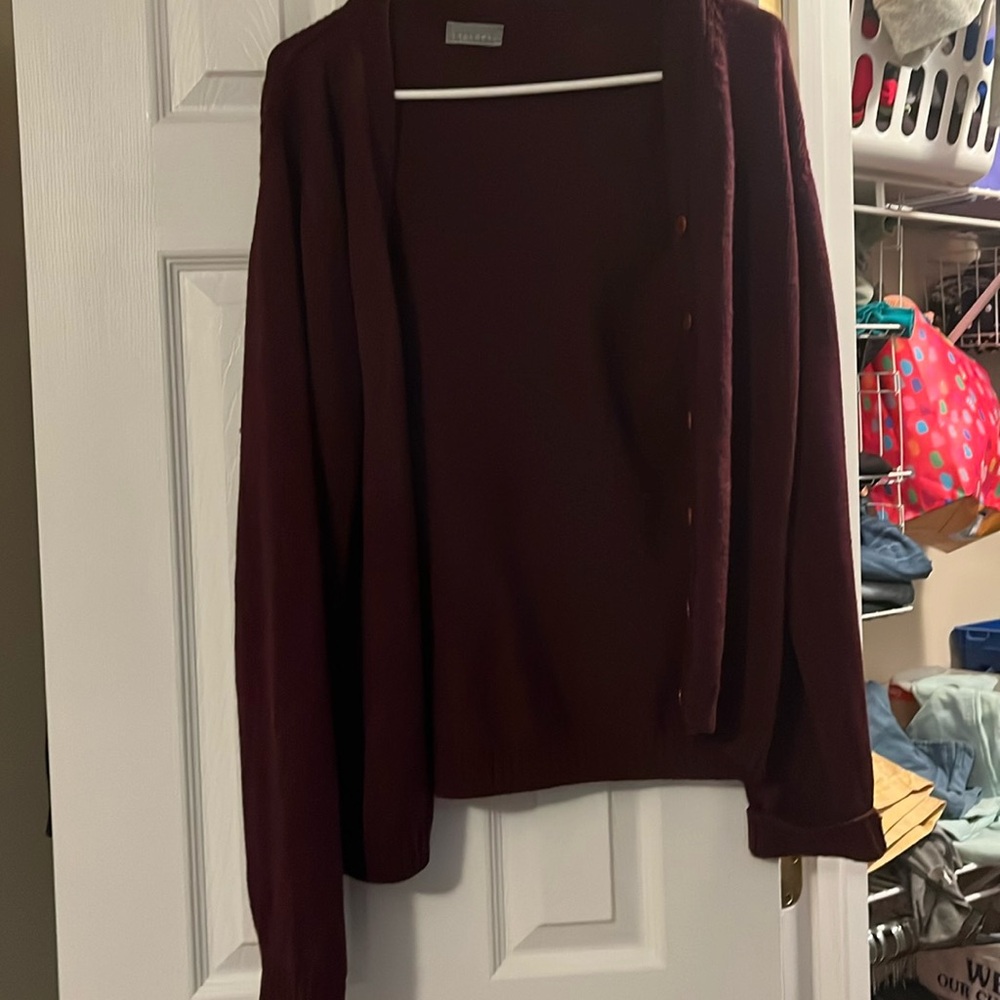 Talora merino wool burgundy purple button up cardigan
